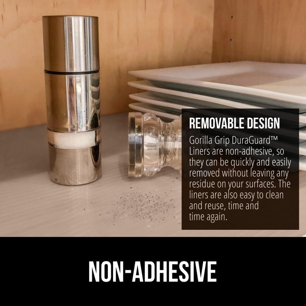 image:imageGORILLA GRIP DuraGuard Shelf Liner NonAdhesive Cabinet Liners for Kitchen Drawers Shelves Refrigerator Pantry Storage Bathroom Closet Durable Waterproof BPA Free Ribbed Plastic 12x20 ClearBeige Opaque Ribbed