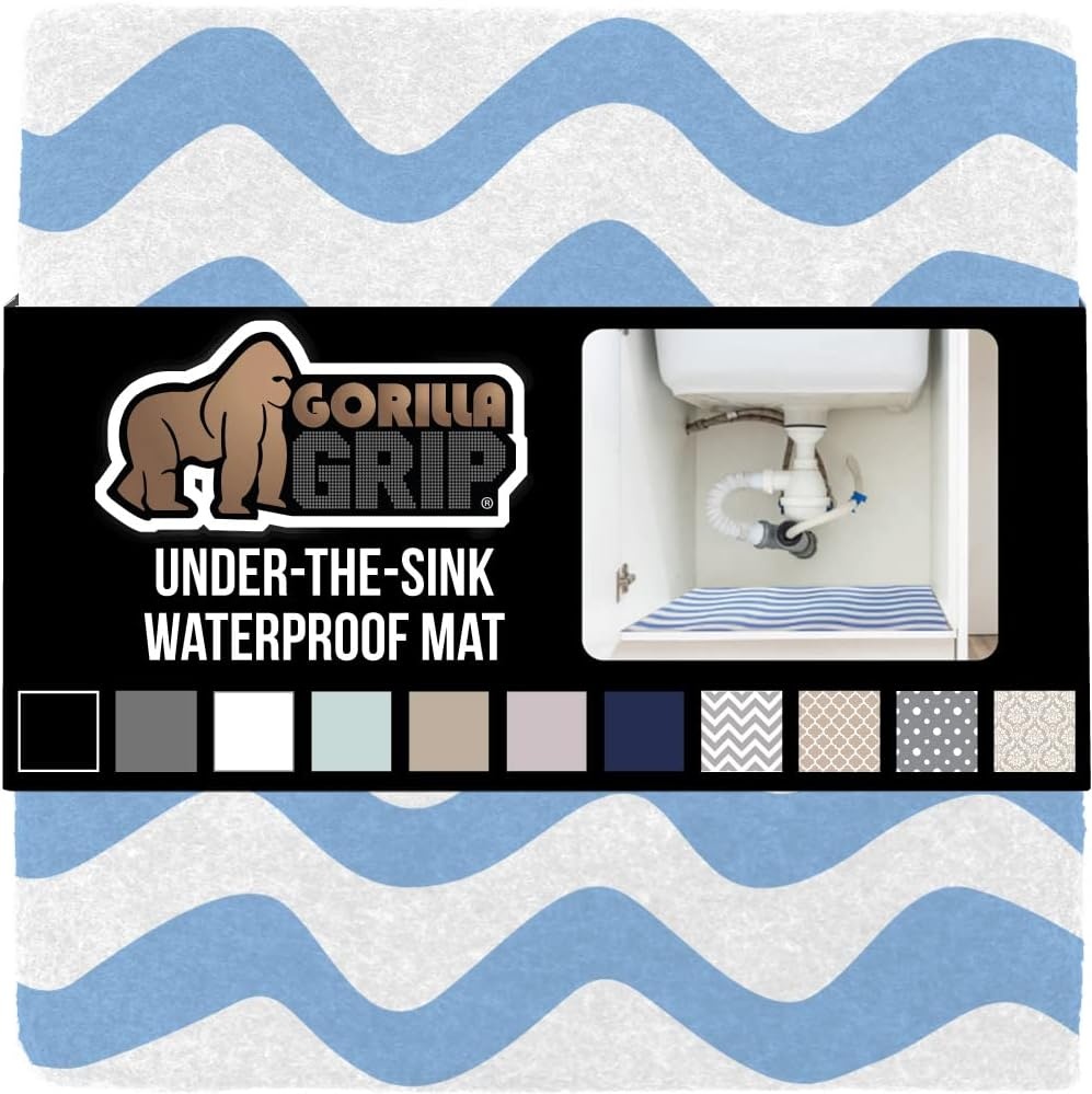 image:imageGORILLA GRIP LeakGuard NonAdhesive Under Sink Mat for Kitchen Cabinet Waterproof Quick Dry Shelf Liner Durable Absorbent Felt Mats for Bathroom Sinks Cabinets Dresser Easy to Trim 24x30 CharcoalWaves Sky BlueWhite