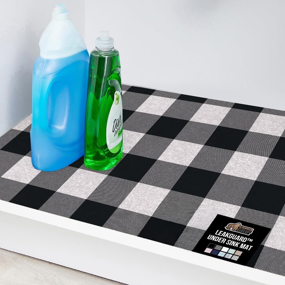 image:imageGORILLA GRIP LeakGuard NonAdhesive Under Sink Mat for Kitchen Cabinet Waterproof Quick Dry Shelf Liner Durable Absorbent Felt Mats for Bathroom Sinks Cabinets Dresser Easy to Trim 24x30 CharcoalBuffalo Checkered Black White