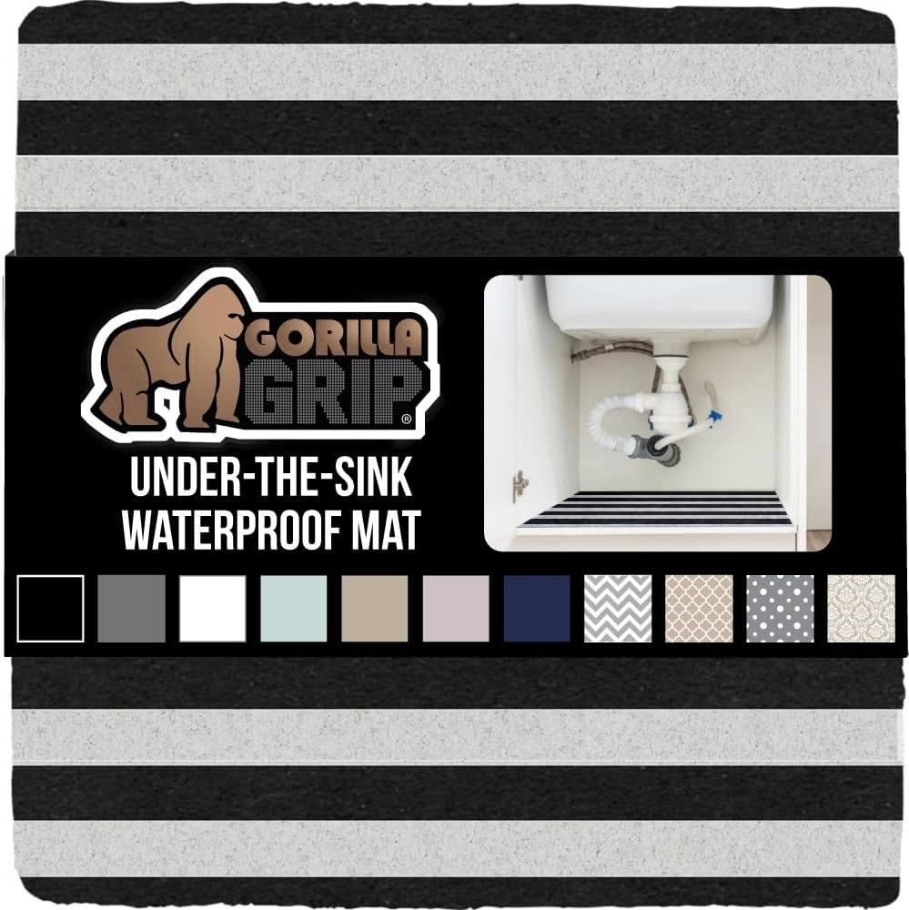 image:imageGORILLA GRIP LeakGuard NonAdhesive Under Sink Mat for Kitchen Cabinet Waterproof Quick Dry Shelf Liner Durable Absorbent Felt Mats for Bathroom Sinks Cabinets Dresser Easy to Trim 24x30 CharcoalStripe BlackWhite