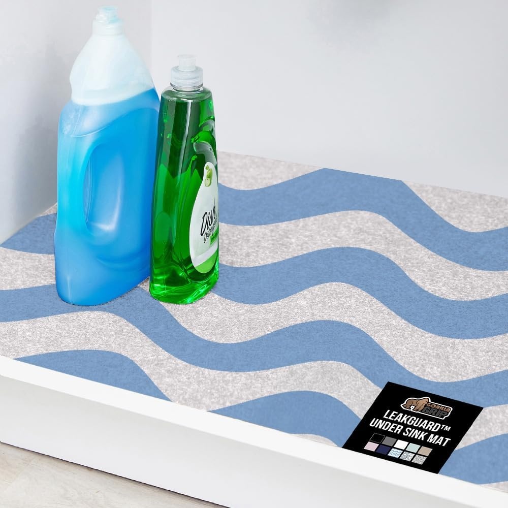 image:imageGORILLA GRIP LeakGuard NonAdhesive Under Sink Mat for Kitchen Cabinet Waterproof Quick Dry Shelf Liner Durable Absorbent Felt Mats for Bathroom Sinks Cabinets Dresser Easy to Trim 24x30 CharcoalWaves Sky BlueWhite