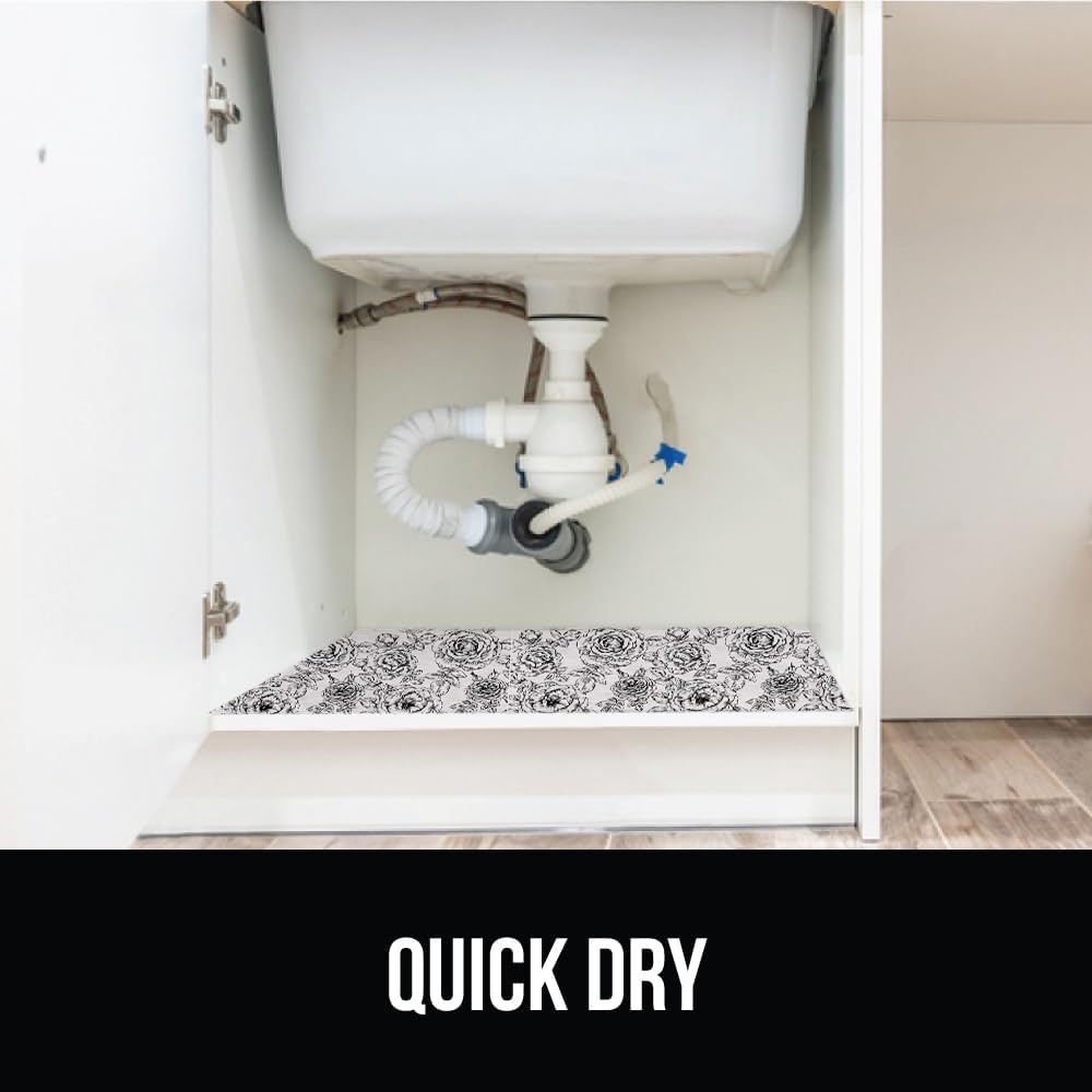 image:imageGORILLA GRIP LeakGuard NonAdhesive Under Sink Mat for Kitchen Cabinet Waterproof Quick Dry Shelf Liner Durable Absorbent Felt Mats for Bathroom Sinks Cabinets Dresser Easy to Trim 24x30 CharcoalFloral Gray