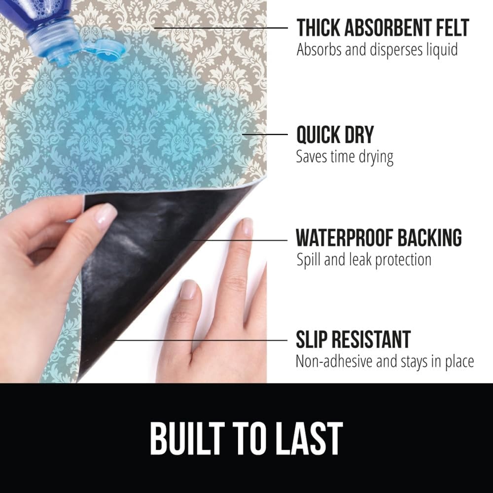 image:imageGORILLA GRIP LeakGuard NonAdhesive Under Sink Mat for Kitchen Cabinet Waterproof Quick Dry Shelf Liner Durable Absorbent Felt Mats for Bathroom Sinks Cabinets Dresser Easy to Trim 24x30 CharcoalDamask TaupeCream