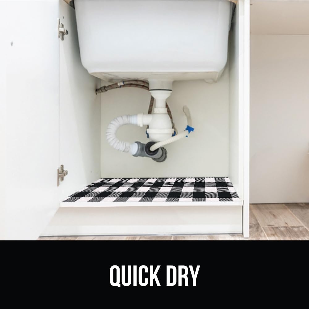 image:imageGORILLA GRIP LeakGuard NonAdhesive Under Sink Mat for Kitchen Cabinet Waterproof Quick Dry Shelf Liner Durable Absorbent Felt Mats for Bathroom Sinks Cabinets Dresser Easy to Trim 24x30 CharcoalBuffalo Checkered Black White