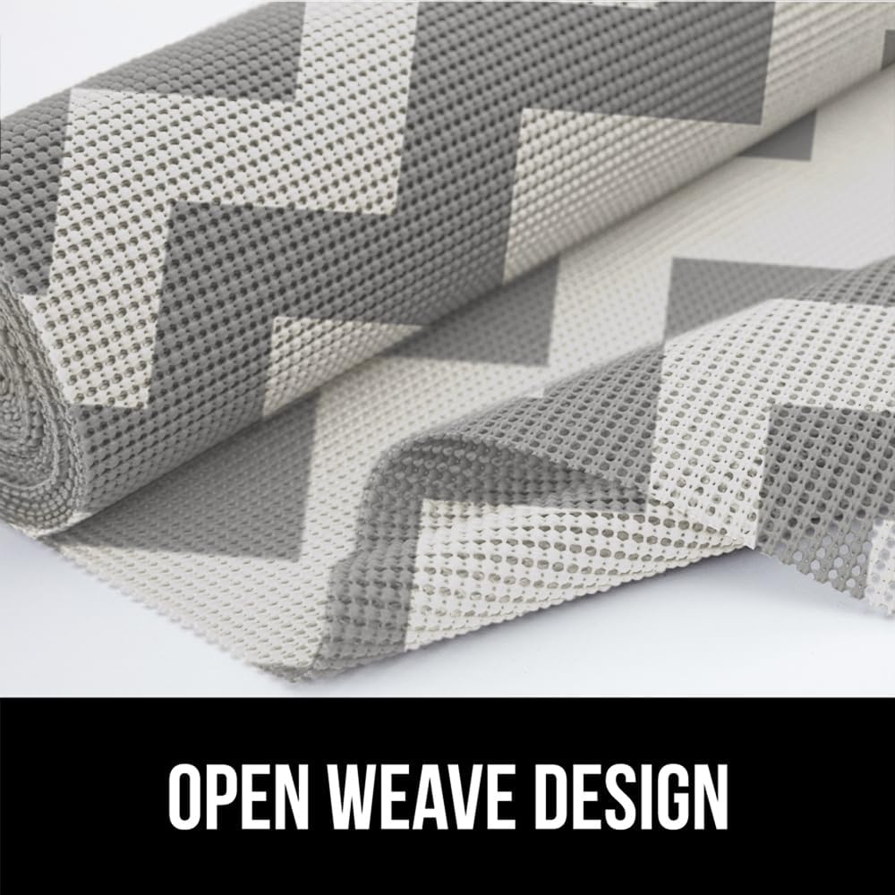 image:imageGORILLA GRIP powerGRIP Drawer Shelf and Cabinet Liner Thick Strong Hold NonAdhesive Liners Protect Kitchen Cabinets and Cupboard Bathroom Drawers Easy Install Breathable Mat 12 x10 BeigeChevron GrayWhite