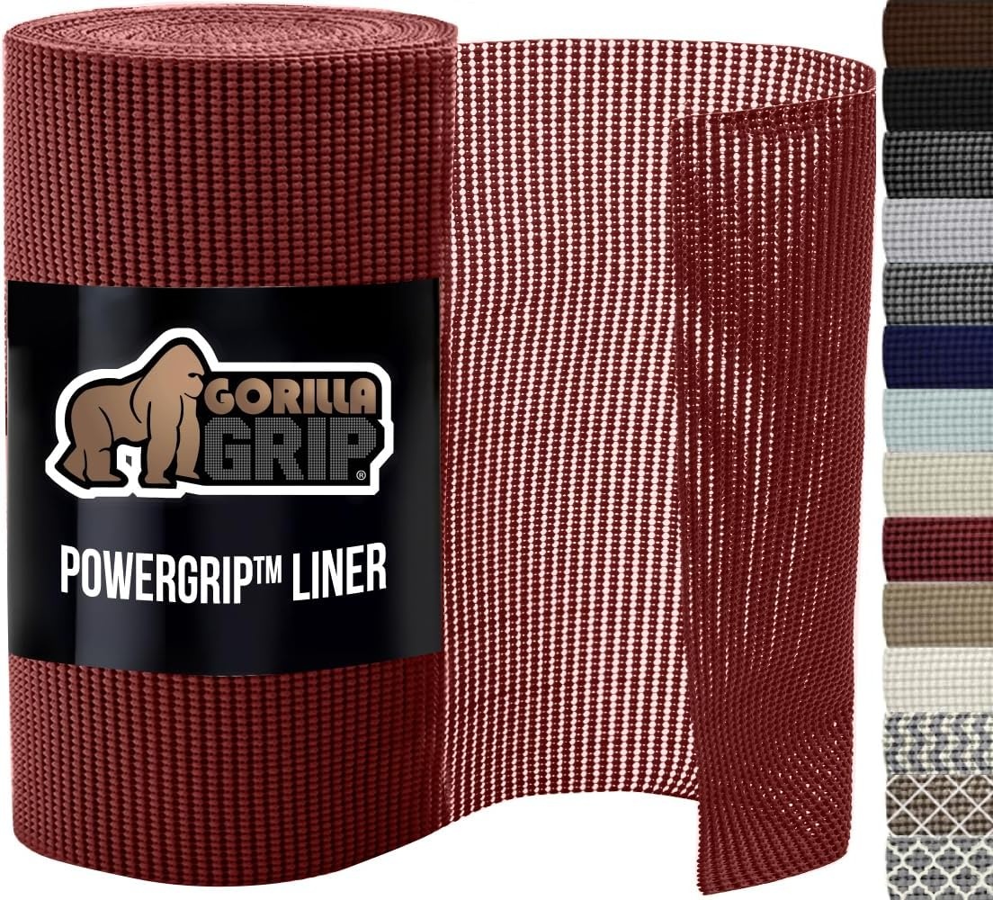image:imageGORILLA GRIP powerGRIP Drawer Shelf and Cabinet Liner Thick Strong Hold NonAdhesive Liners Protect Kitchen Cabinets and Cupboard Bathroom Drawers Easy Install Breathable Mat 12 x10 BeigeRed