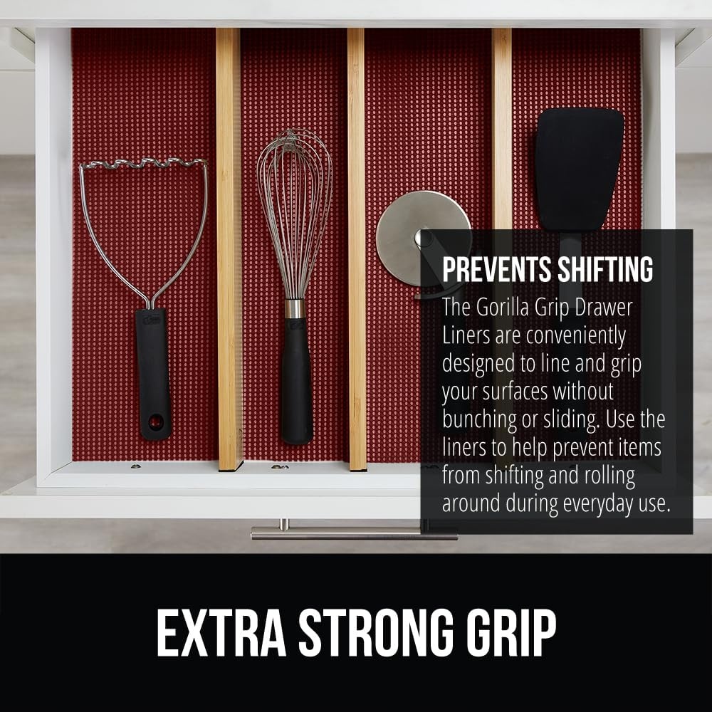image:imageGORILLA GRIP powerGRIP Drawer Shelf and Cabinet Liner Thick Strong Hold NonAdhesive Liners Protect Kitchen Cabinets and Cupboard Bathroom Drawers Easy Install Breathable Mat 12 x10 BeigeRed