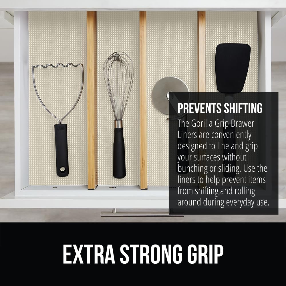 image:imageGORILLA GRIP powerGRIP Drawer Shelf and Cabinet Liner Thick Strong Hold NonAdhesive Liners Protect Kitchen Cabinets and Cupboard Bathroom Drawers Easy Install Breathable Mat 12 x10 BeigeCream