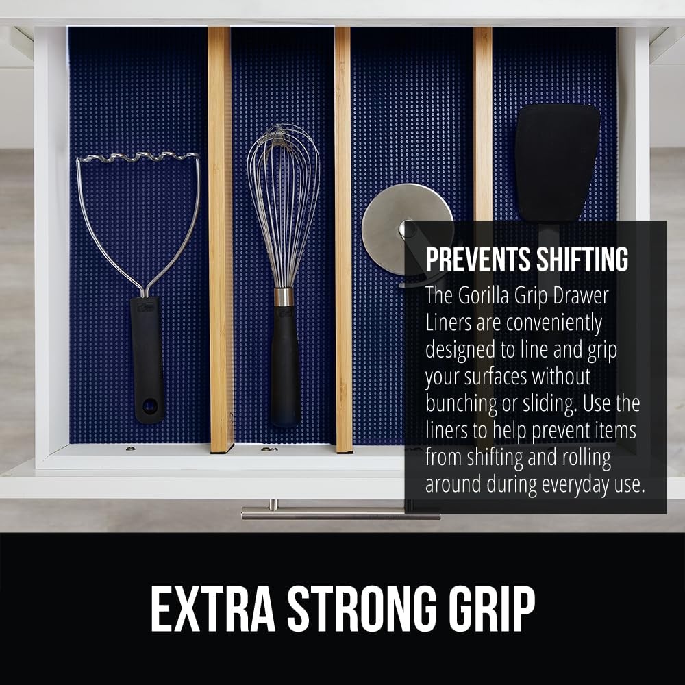 image:imageGORILLA GRIP powerGRIP Drawer Shelf and Cabinet Liner Thick Strong Hold NonAdhesive Liners Protect Kitchen Cabinets and Cupboard Bathroom Drawers Easy Install Breathable Mat 12 x10 BeigeNavy