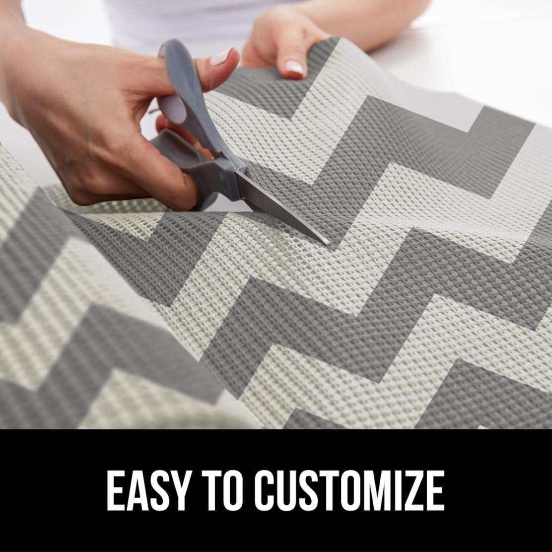image:imageGORILLA GRIP powerGRIP Drawer Shelf and Cabinet Liner Thick Strong Hold NonAdhesive Liners Protect Kitchen Cabinets and Cupboard Bathroom Drawers Easy Install Breathable Mat 12 x10 BeigeChevron GrayWhite