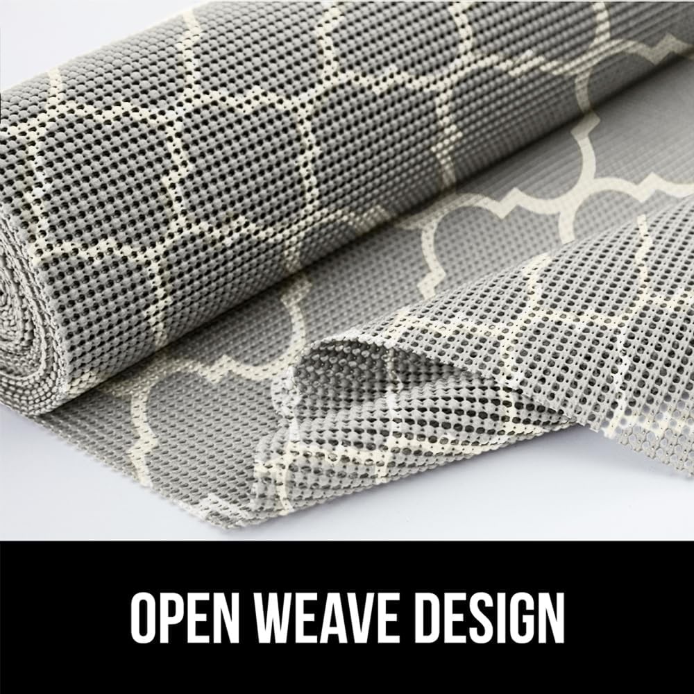 image:imageGORILLA GRIP powerGRIP Drawer Shelf and Cabinet Liner Thick Strong Hold NonAdhesive Liners Protect Kitchen Cabinets and Cupboard Bathroom Drawers Easy Install Breathable Mat 12 x10 BeigeQuatrefoil GrayWhite