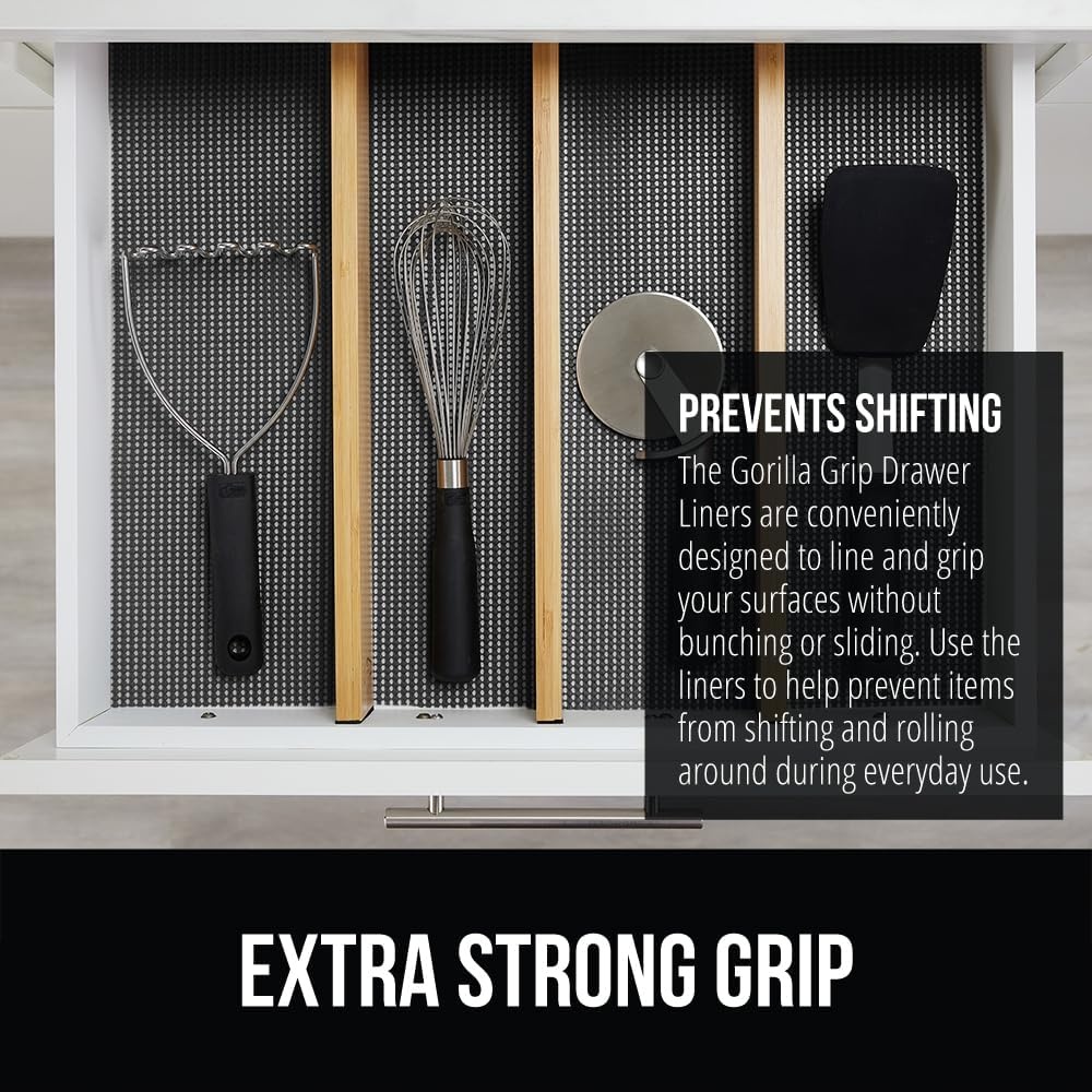 image:imageGORILLA GRIP powerGRIP Drawer Shelf and Cabinet Liner Thick Strong Hold NonAdhesive Liners Protect Kitchen Cabinets and Cupboard Bathroom Drawers Easy Install Breathable Mat 12 x10 BeigeCharcoal