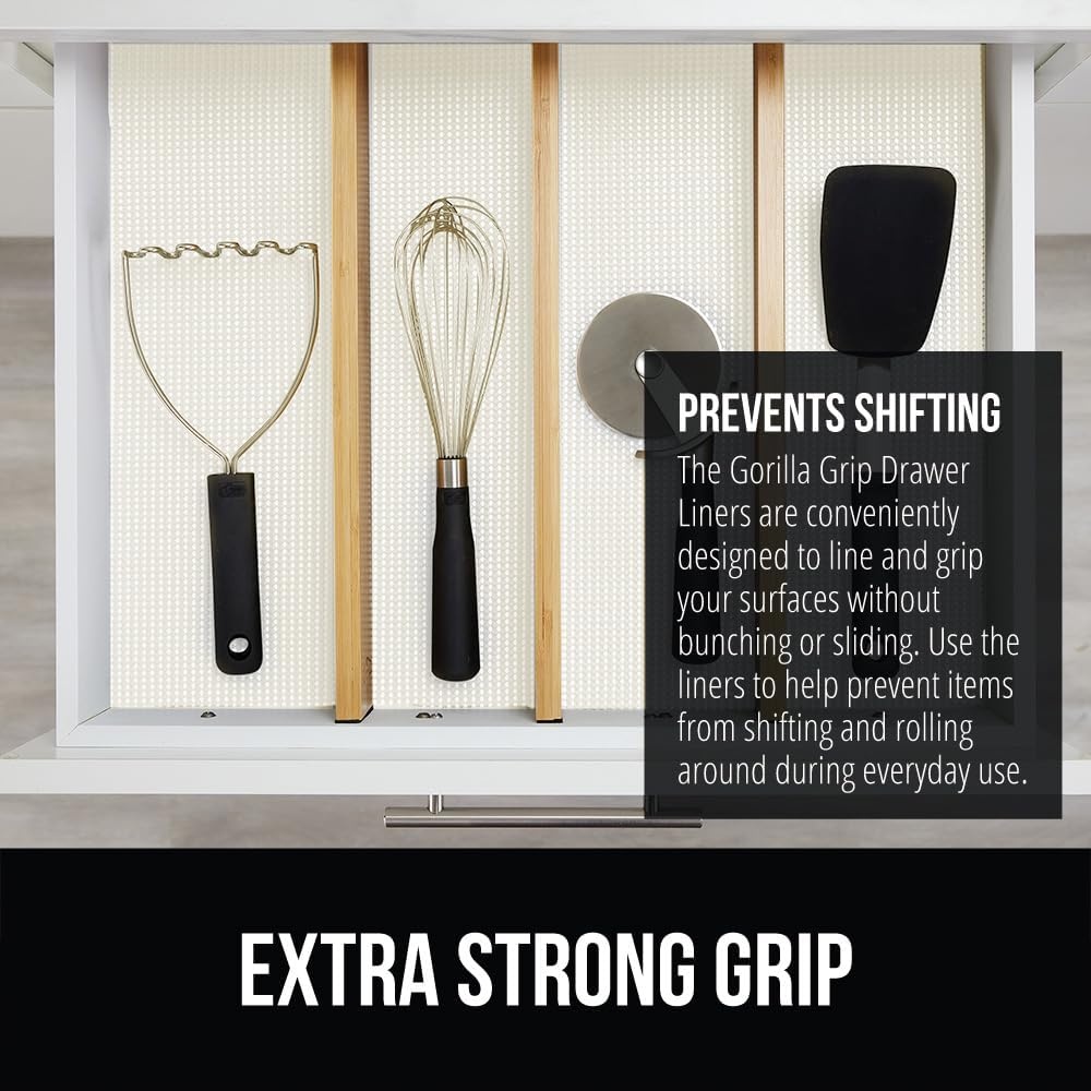 image:imageGORILLA GRIP powerGRIP Drawer Shelf and Cabinet Liner Thick Strong Hold NonAdhesive Liners Protect Kitchen Cabinets and Cupboard Bathroom Drawers Easy Install Breathable Mat 12 x10 BeigeSnow White
