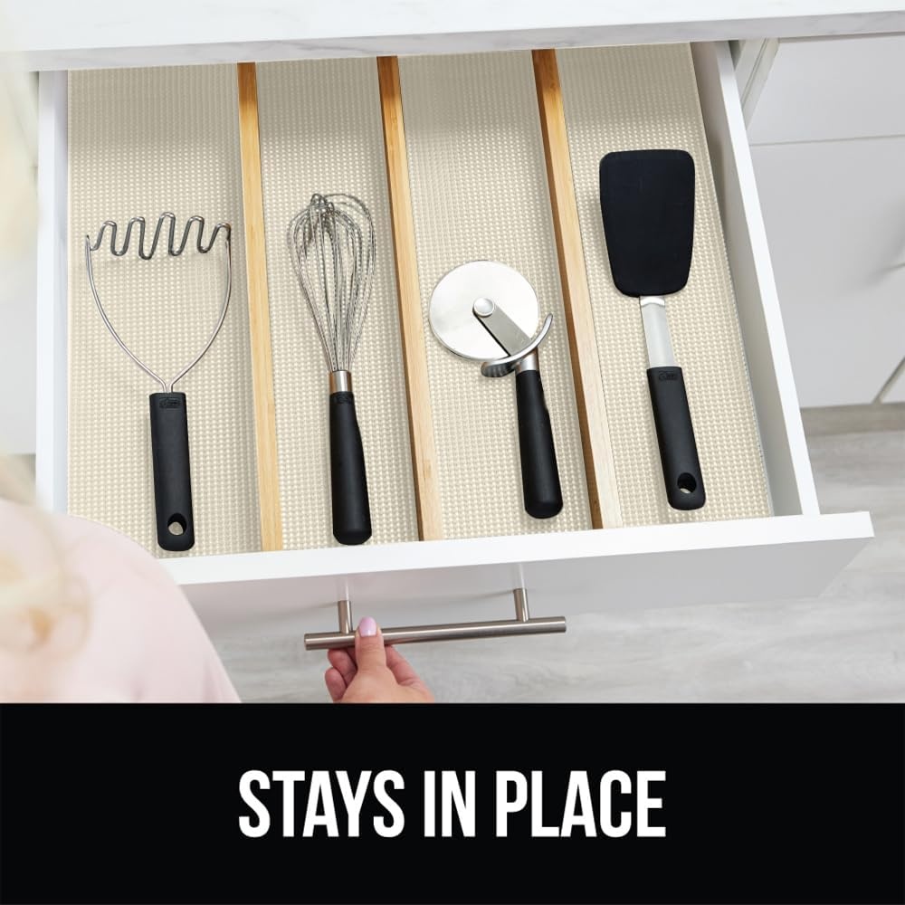 image:imageGORILLA GRIP powerGRIP Drawer Shelf and Cabinet Liner Thick Strong Hold NonAdhesive Liners Protect Kitchen Cabinets and Cupboard Bathroom Drawers Easy Install Breathable Mat 12 x10 BeigeCream