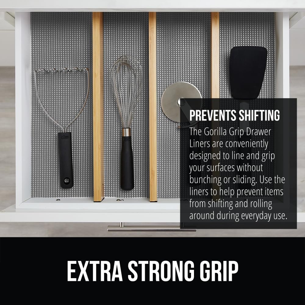 image:imageGORILLA GRIP powerGRIP Drawer Shelf and Cabinet Liner Thick Strong Hold NonAdhesive Liners Protect Kitchen Cabinets and Cupboard Bathroom Drawers Easy Install Breathable Mat 12 x10 BeigeGray