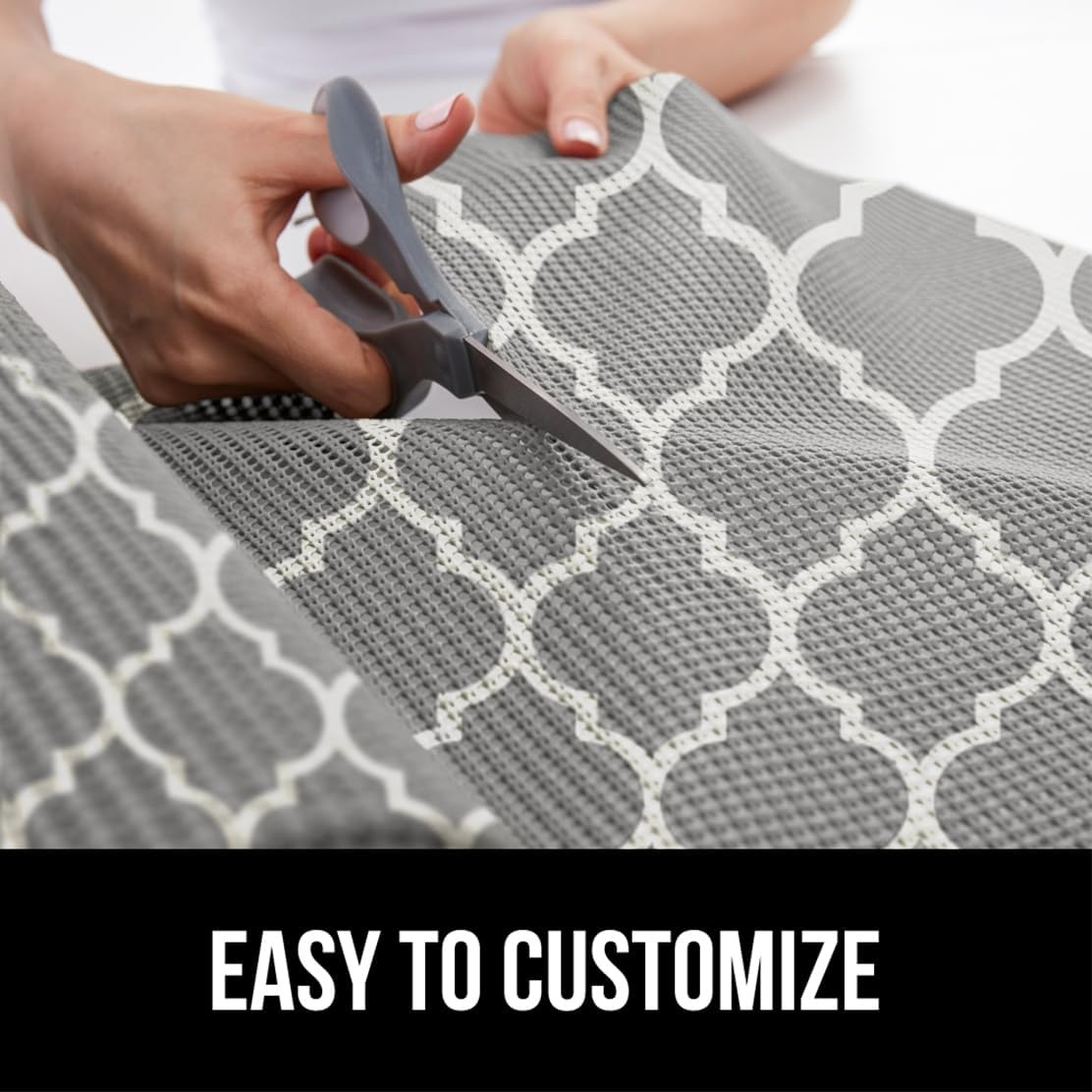 image:imageGORILLA GRIP powerGRIP Drawer Shelf and Cabinet Liner Thick Strong Hold NonAdhesive Liners Protect Kitchen Cabinets and Cupboard Bathroom Drawers Easy Install Breathable Mat 12 x10 BeigeQuatrefoil GrayWhite