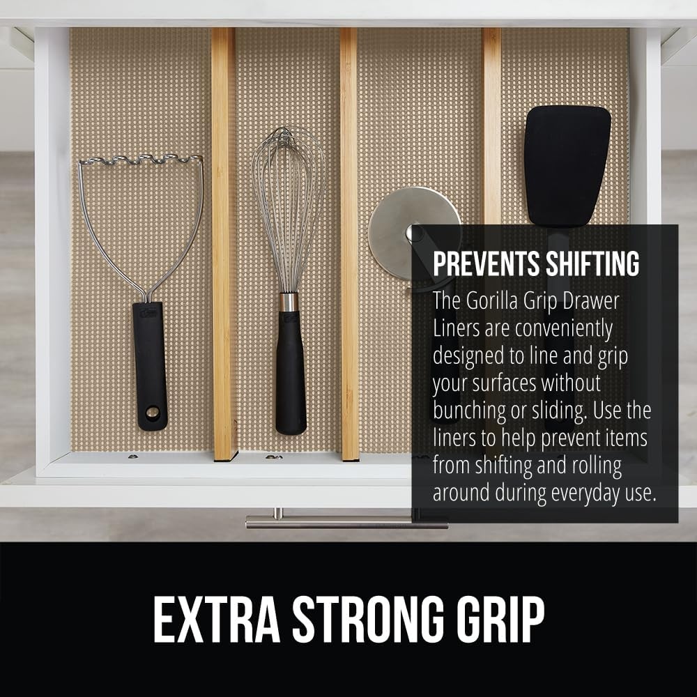 image:imageGORILLA GRIP powerGRIP Drawer Shelf and Cabinet Liner Thick Strong Hold NonAdhesive Liners Protect Kitchen Cabinets and Cupboard Bathroom Drawers Easy Install Breathable Mat 12 x10 BeigeBeige