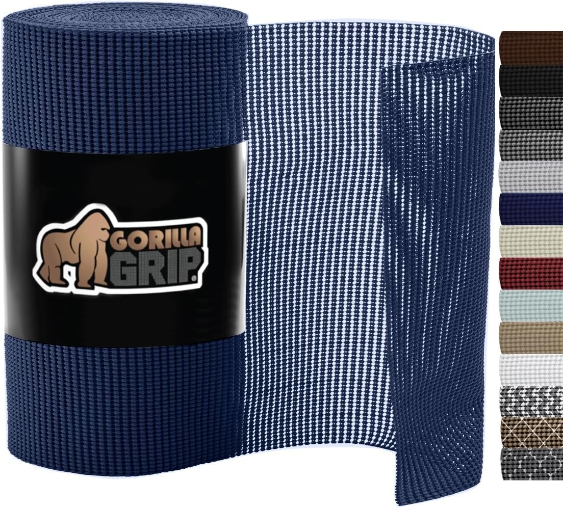 image:imageGORILLA GRIP powerGRIP Drawer Shelf and Cabinet Liner Thick Strong Hold NonAdhesive Liners Protect Kitchen Cabinets and Cupboard Bathroom Drawers Easy Install Breathable Mat 12 x10 BeigeNavy