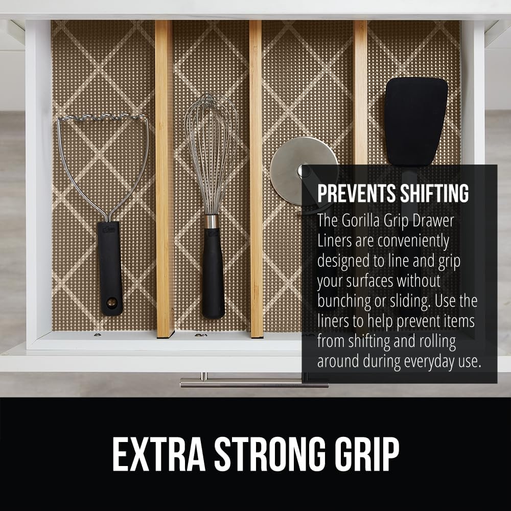 image:imageGORILLA GRIP powerGRIP Drawer Shelf and Cabinet Liner Thick Strong Hold NonAdhesive Liners Protect Kitchen Cabinets and Cupboard Bathroom Drawers Easy Install Breathable Mat 12 x10 BeigeDiamond BeigeIvory