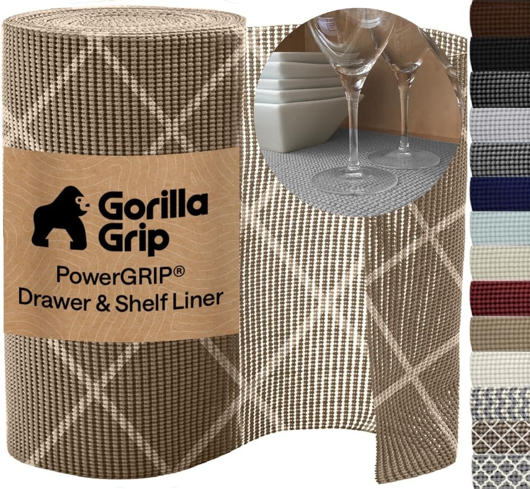image:imageGORILLA GRIP powerGRIP Drawer Shelf and Cabinet Liner Thick Strong Hold NonAdhesive Liners Protect Kitchen Cabinets and Cupboard Bathroom Drawers Easy Install Breathable Mat 12 x10 BeigeDiamond BeigeIvory