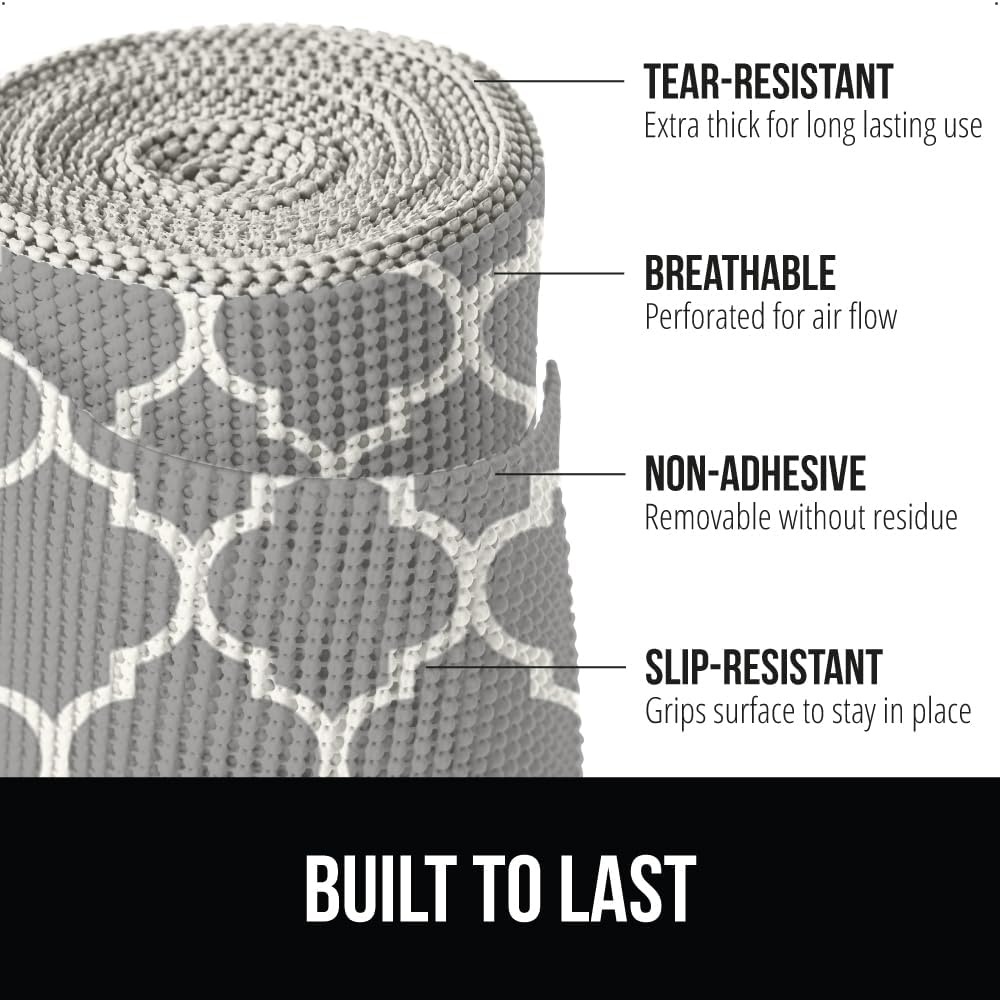 image:imageGORILLA GRIP powerGRIP Drawer Shelf and Cabinet Liner Thick Strong Hold NonAdhesive Liners Protect Kitchen Cabinets and Cupboard Bathroom Drawers Easy Install Breathable Mat 12 x10 BeigeQuatrefoil GrayWhite