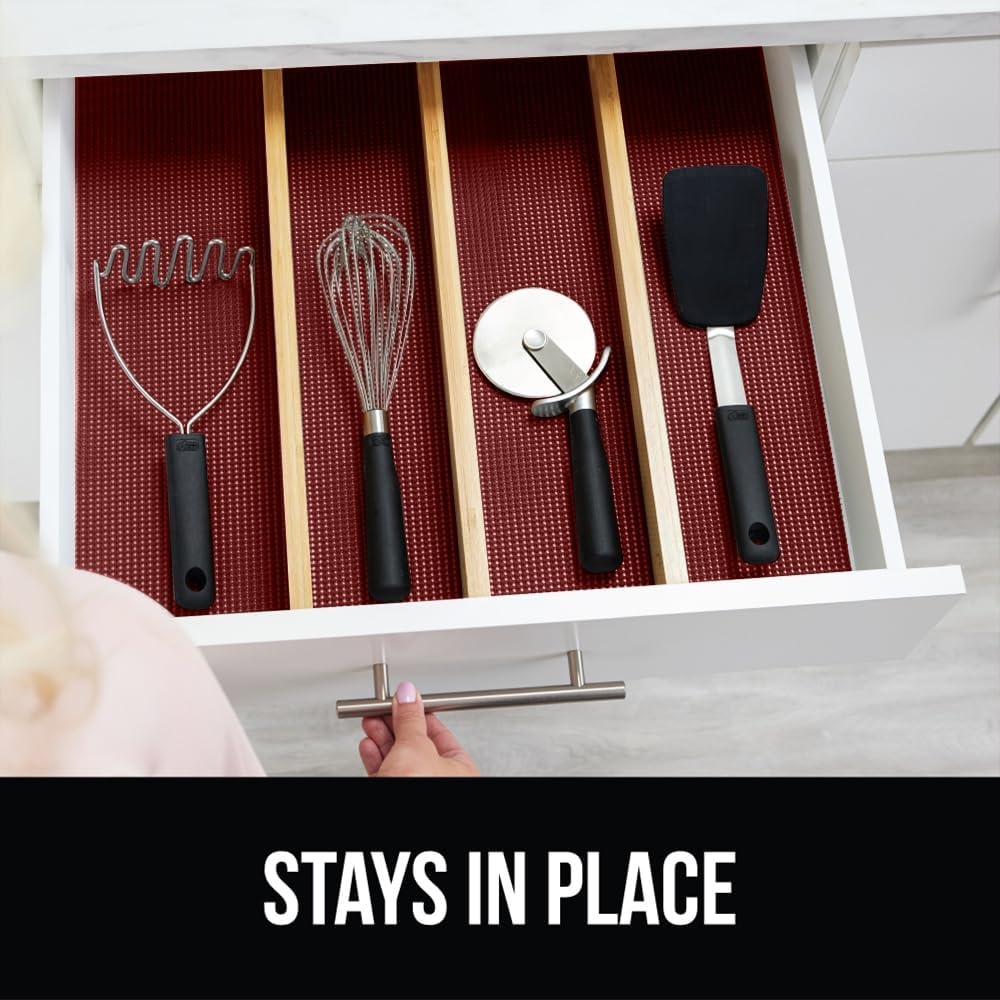 image:imageGORILLA GRIP powerGRIP Drawer Shelf and Cabinet Liner Thick Strong Hold NonAdhesive Liners Protect Kitchen Cabinets and Cupboard Bathroom Drawers Easy Install Breathable Mat 12 x10 BeigeRed