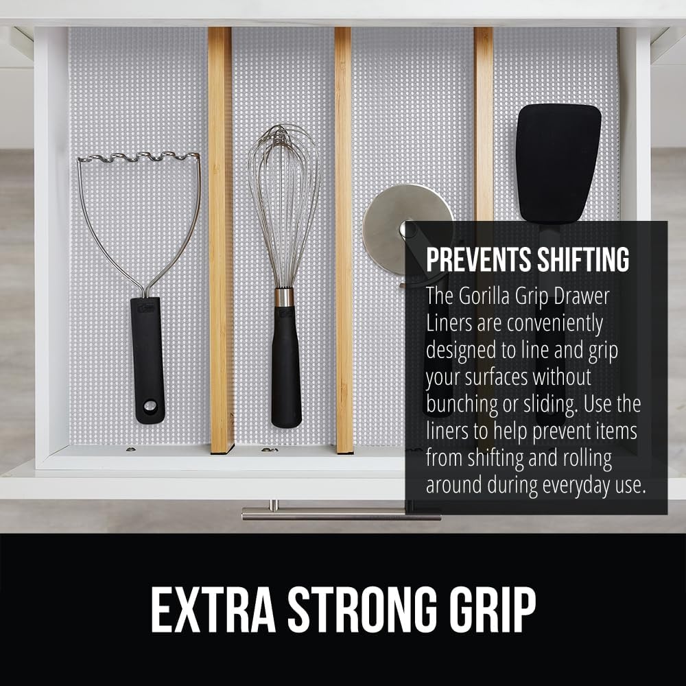 image:imageGORILLA GRIP powerGRIP Drawer Shelf and Cabinet Liner Thick Strong Hold NonAdhesive Liners Protect Kitchen Cabinets and Cupboard Bathroom Drawers Easy Install Breathable Mat 12 x10 BeigeLight Gray