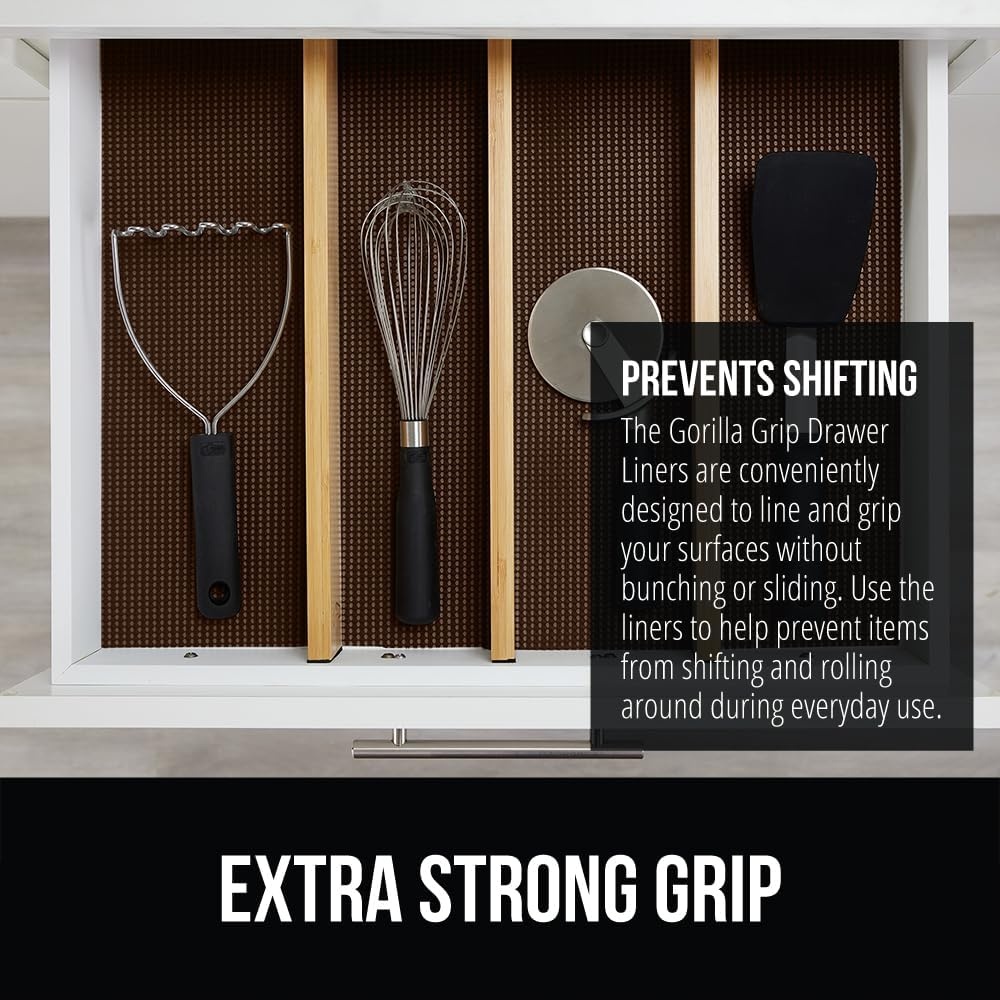 image:imageGORILLA GRIP powerGRIP Drawer Shelf and Cabinet Liner Thick Strong Hold NonAdhesive Liners Protect Kitchen Cabinets and Cupboard Bathroom Drawers Easy Install Breathable Mat 12 x10 BeigeChocolate