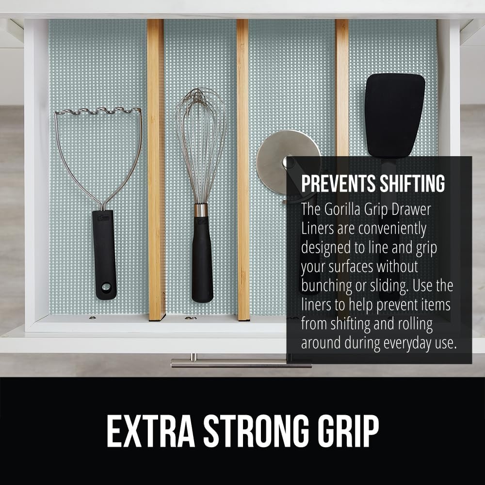 image:imageGORILLA GRIP powerGRIP Drawer Shelf and Cabinet Liner Thick Strong Hold NonAdhesive Liners Protect Kitchen Cabinets and Cupboard Bathroom Drawers Easy Install Breathable Mat 12 x10 BeigeSpa Blue