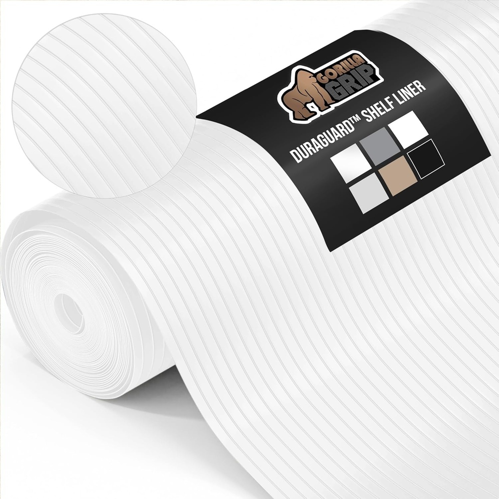 image:imageGORILLA GRIP DuraGuard Shelf Liner NonAdhesive Cabinet Liners for Kitchen Drawers Shelves Refrigerator Pantry Storage Bathroom Closet Durable Waterproof BPA Free Ribbed Plastic 12x20 ClearBright White Ribbed