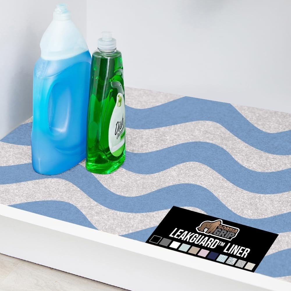 image:imageGORILLA GRIP LeakGuard NonAdhesive Under Sink Mat for Kitchen Cabinet Waterproof Quick Dry Shelf Liner Durable Absorbent Felt Mats for Bathroom Sinks Cabinets Dresser Easy to Trim 24x30 CharcoalWaves Sky BlueWhite