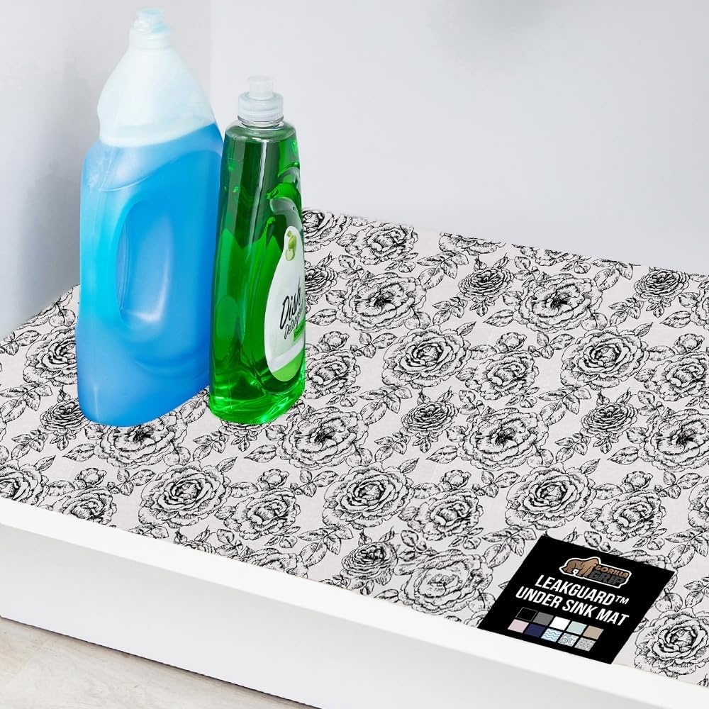 image:imageGORILLA GRIP LeakGuard NonAdhesive Under Sink Mat for Kitchen Cabinet Waterproof Quick Dry Shelf Liner Durable Absorbent Felt Mats for Bathroom Sinks Cabinets Dresser Easy to Trim 24x30 CharcoalFloral Gray