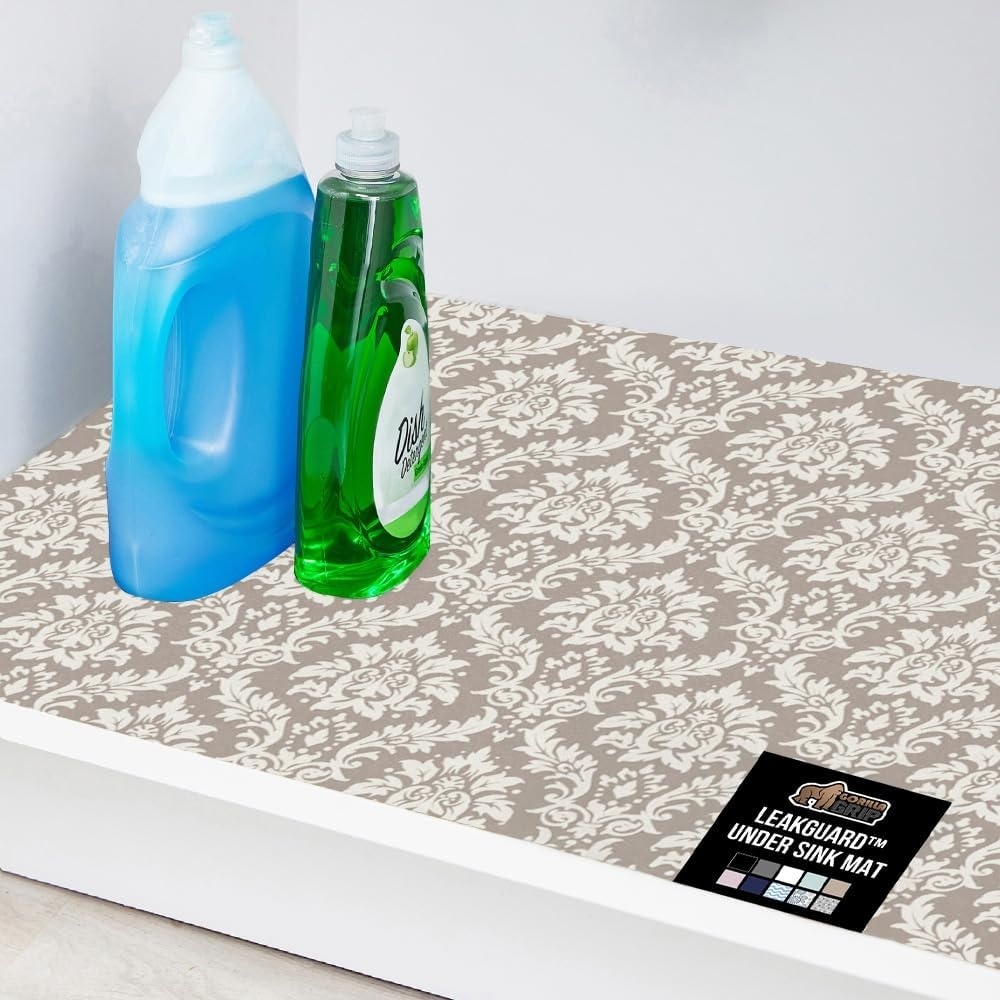 image:imageGORILLA GRIP LeakGuard NonAdhesive Under Sink Mat for Kitchen Cabinet Waterproof Quick Dry Shelf Liner Durable Absorbent Felt Mats for Bathroom Sinks Cabinets Dresser Easy to Trim 24x30 CharcoalDamask TaupeCream