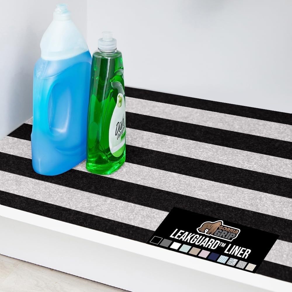 image:imageGORILLA GRIP LeakGuard NonAdhesive Under Sink Mat for Kitchen Cabinet Waterproof Quick Dry Shelf Liner Durable Absorbent Felt Mats for Bathroom Sinks Cabinets Dresser Easy to Trim 24x30 CharcoalStripe BlackWhite