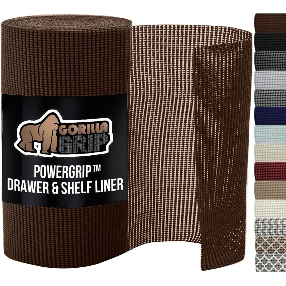 image:imageGORILLA GRIP powerGRIP Drawer Shelf and Cabinet Liner Thick Strong Hold NonAdhesive Liners Protect Kitchen Cabinets and Cupboard Bathroom Drawers Easy Install Breathable Mat 12 x10 BeigeChocolate