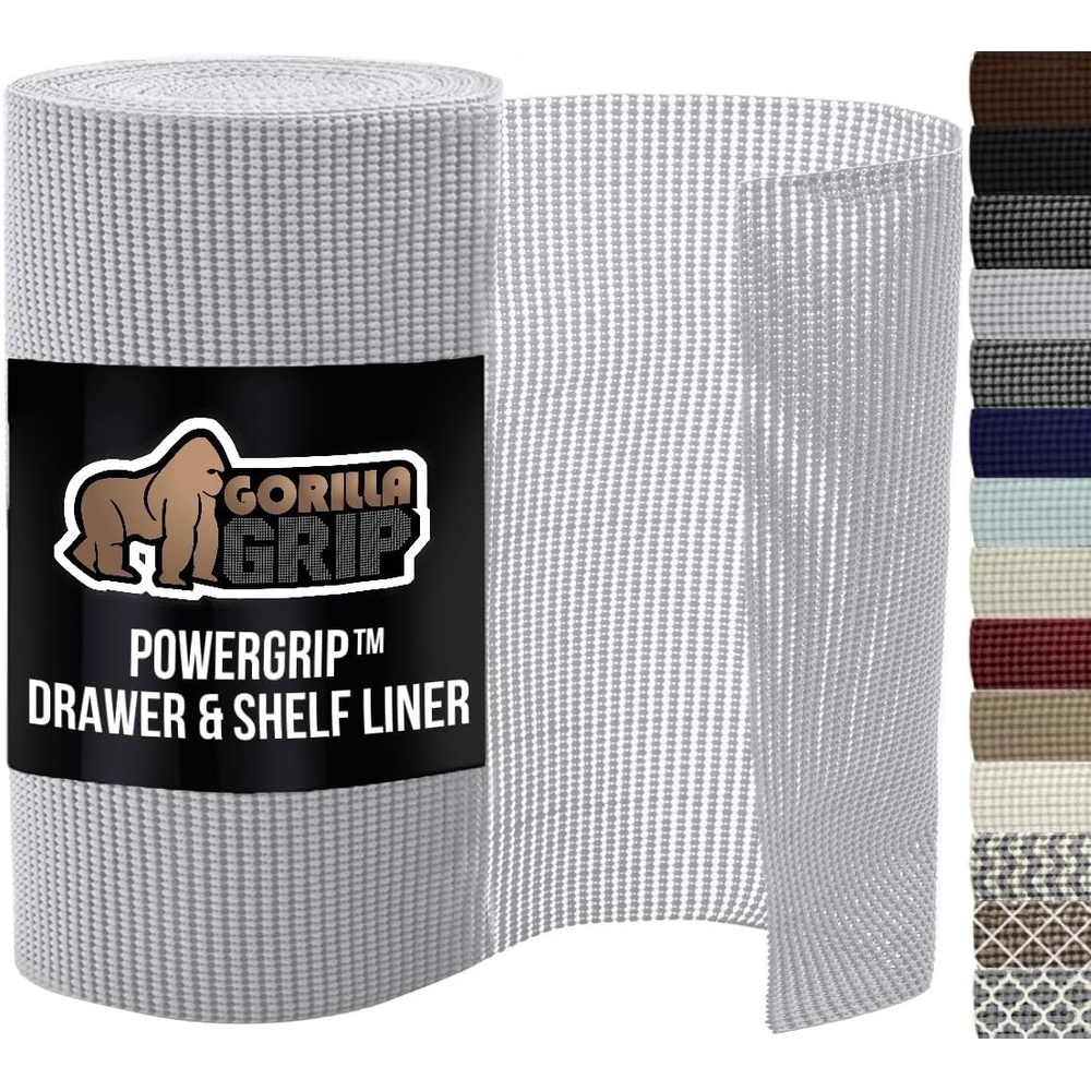 image:imageGORILLA GRIP powerGRIP Drawer Shelf and Cabinet Liner Thick Strong Hold NonAdhesive Liners Protect Kitchen Cabinets and Cupboard Bathroom Drawers Easy Install Breathable Mat 12 x10 BeigeLight Gray