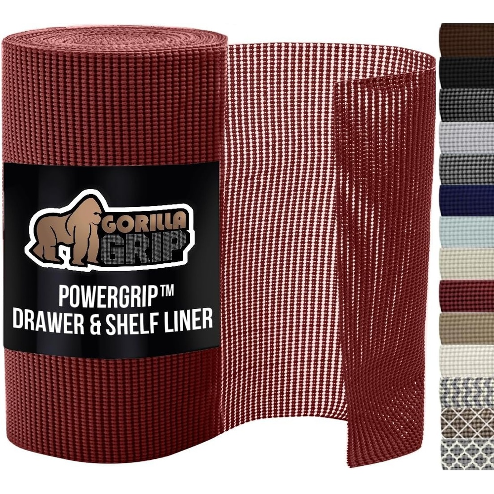 image:imageGORILLA GRIP powerGRIP Drawer Shelf and Cabinet Liner Thick Strong Hold NonAdhesive Liners Protect Kitchen Cabinets and Cupboard Bathroom Drawers Easy Install Breathable Mat 12 x10 BeigeRed