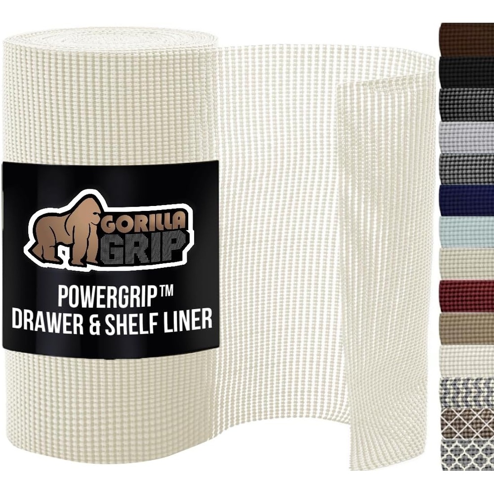 image:imageGORILLA GRIP powerGRIP Drawer Shelf and Cabinet Liner Thick Strong Hold NonAdhesive Liners Protect Kitchen Cabinets and Cupboard Bathroom Drawers Easy Install Breathable Mat 12 x10 BeigeSnow White