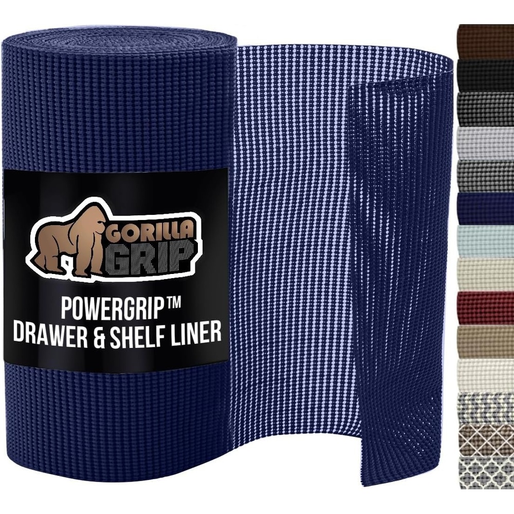 image:imageGORILLA GRIP powerGRIP Drawer Shelf and Cabinet Liner Thick Strong Hold NonAdhesive Liners Protect Kitchen Cabinets and Cupboard Bathroom Drawers Easy Install Breathable Mat 12 x10 BeigeNavy