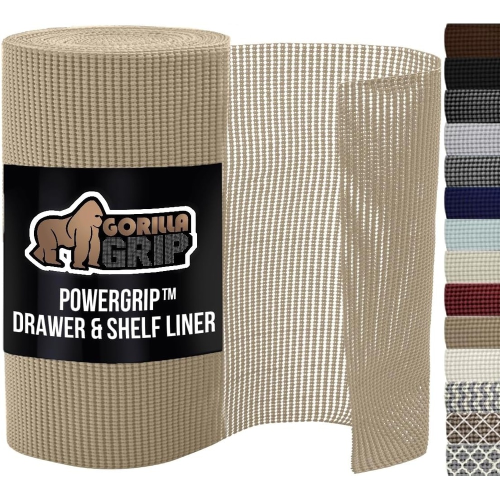 image:imageGORILLA GRIP powerGRIP Drawer Shelf and Cabinet Liner Thick Strong Hold NonAdhesive Liners Protect Kitchen Cabinets and Cupboard Bathroom Drawers Easy Install Breathable Mat 12 x10 BeigeBeige