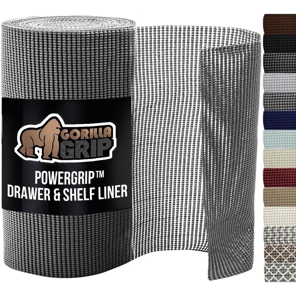 image:imageGORILLA GRIP powerGRIP Drawer Shelf and Cabinet Liner Thick Strong Hold NonAdhesive Liners Protect Kitchen Cabinets and Cupboard Bathroom Drawers Easy Install Breathable Mat 12 x10 BeigeGray