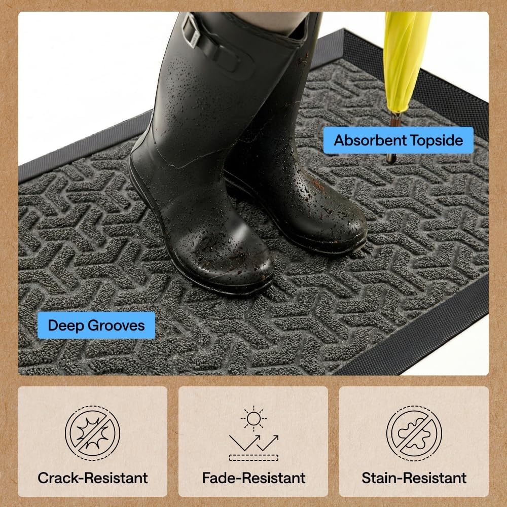 image:imageGORILLA GRIP 100 Waterproof AllSeason WeatherMAX Doormat US Designed Natural Rubber Stain Fade Resistant Low Profile Indoor Outdoor Door Mats Easy Clean 29x17 Gray DiamondSlate Geometric