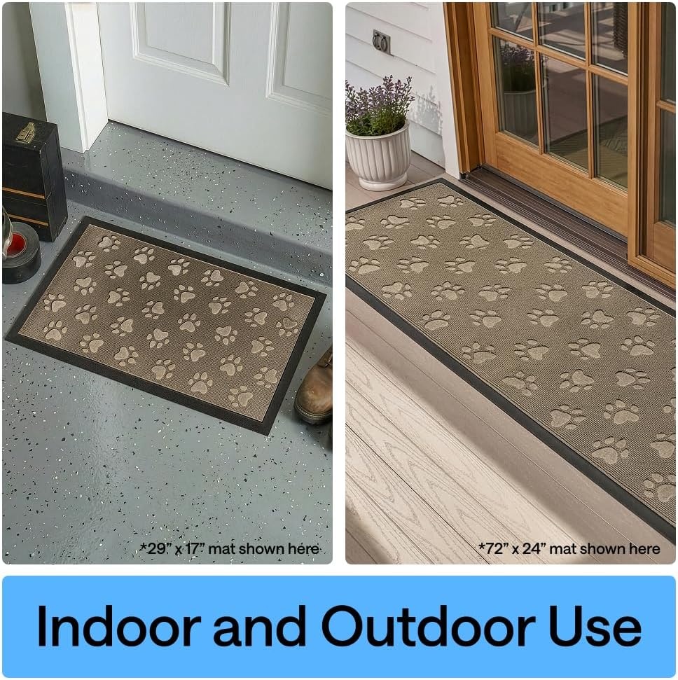 image:imageGORILLA GRIP 100 Waterproof AllSeason WeatherMAX Doormat US Designed Natural Rubber Stain Fade Resistant Low Profile Indoor Outdoor Door Mats Easy Clean 29x17 Gray DiamondTan Pawprints