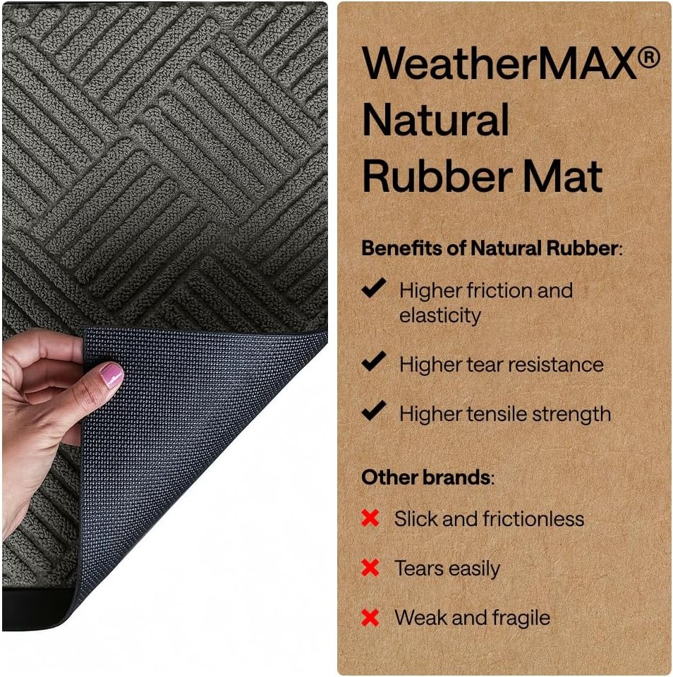 image:imageGORILLA GRIP 100 Waterproof AllSeason WeatherMAX Doormat US Designed Natural Rubber Stain Fade Resistant Low Profile Indoor Outdoor Door Mats Easy Clean 29x17 Gray DiamondGray Diamond