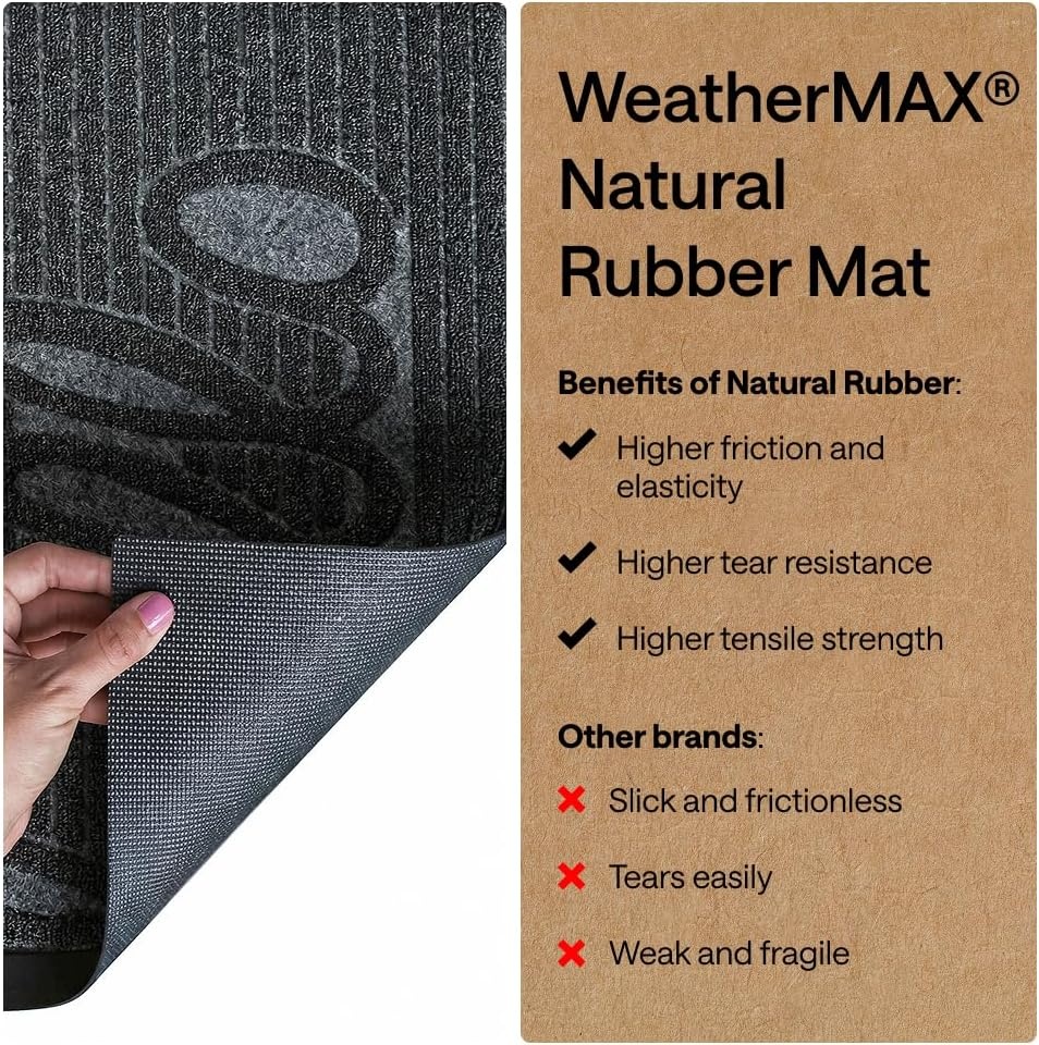 image:imageGORILLA GRIP 100 Waterproof AllSeason WeatherMAX Doormat US Designed Natural Rubber Stain Fade Resistant Low Profile Indoor Outdoor Door Mats Easy Clean 29x17 Gray DiamondCharcoal Hello