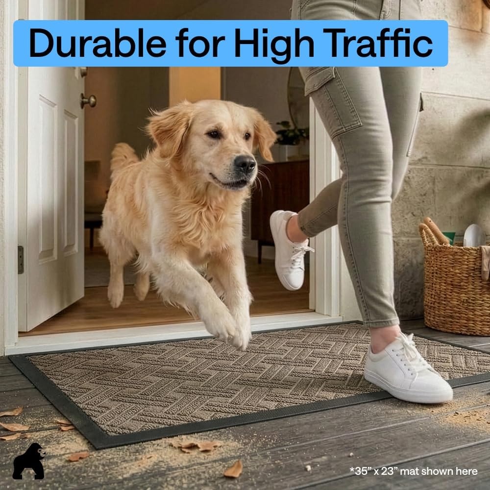 image:imageGORILLA GRIP 100 Waterproof AllSeason WeatherMAX Doormat US Designed Natural Rubber Stain Fade Resistant Low Profile Indoor Outdoor Door Mats Easy Clean 29x17 Gray DiamondTaupe Basket Weave