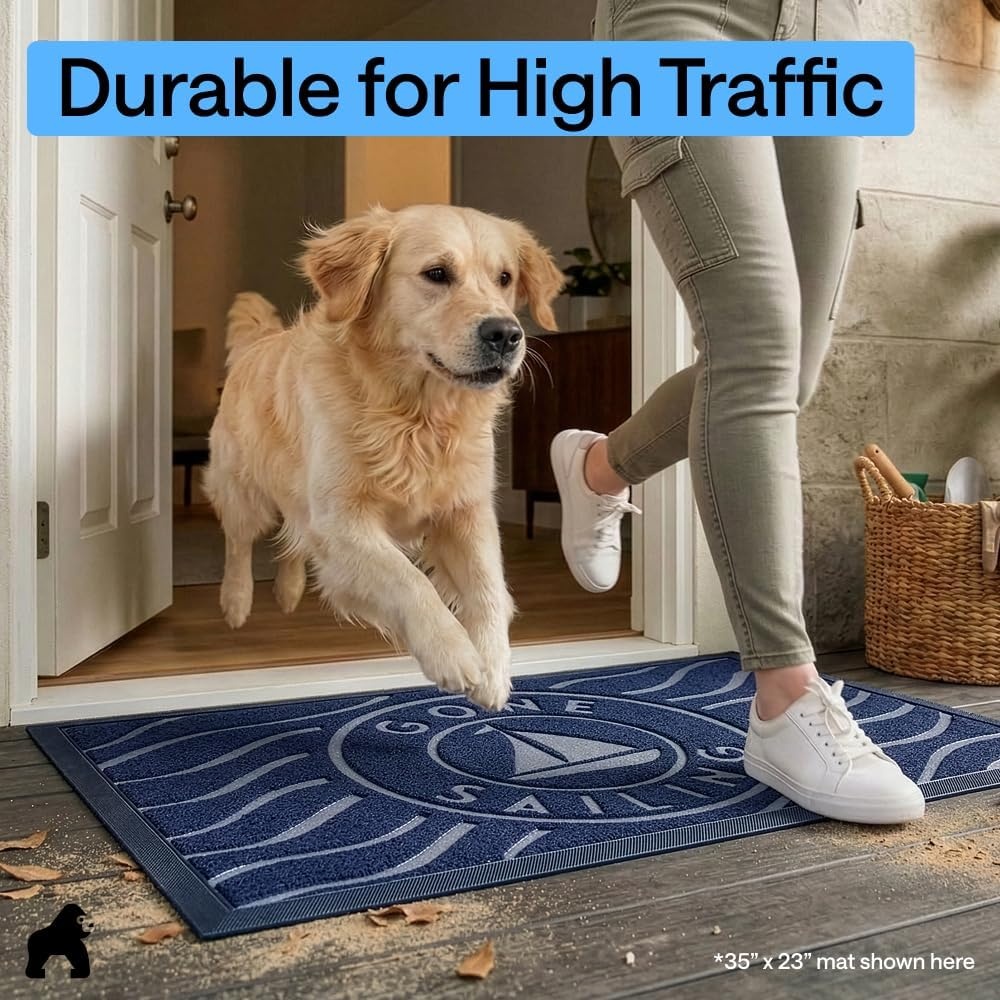 image:imageGORILLA GRIP 100 Waterproof AllSeason WeatherMAX Doormat US Designed Natural Rubber Stain Fade Resistant Low Profile Indoor Outdoor Door Mats Easy Clean 29x17 Gray DiamondBlue Gone Sailing