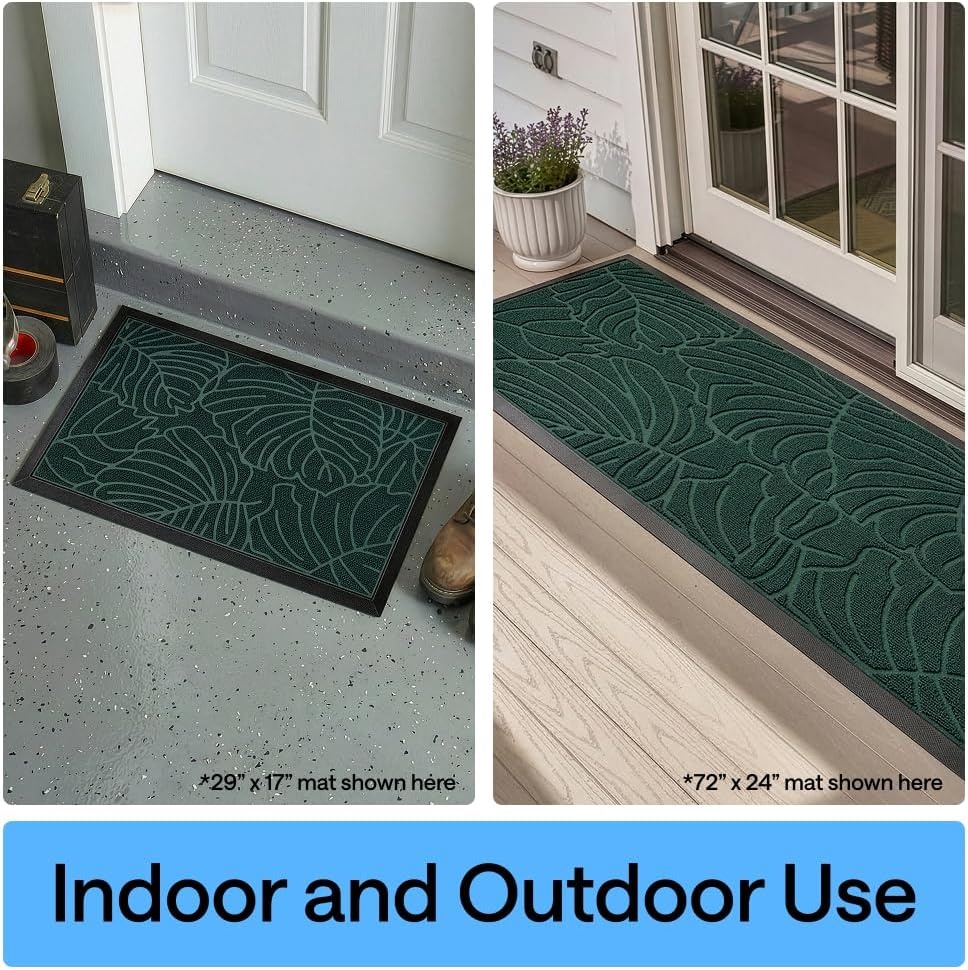 image:imageGORILLA GRIP 100 Waterproof AllSeason WeatherMAX Doormat US Designed Natural Rubber Stain Fade Resistant Low Profile Indoor Outdoor Door Mats Easy Clean 29x17 Gray DiamondGreen Palm