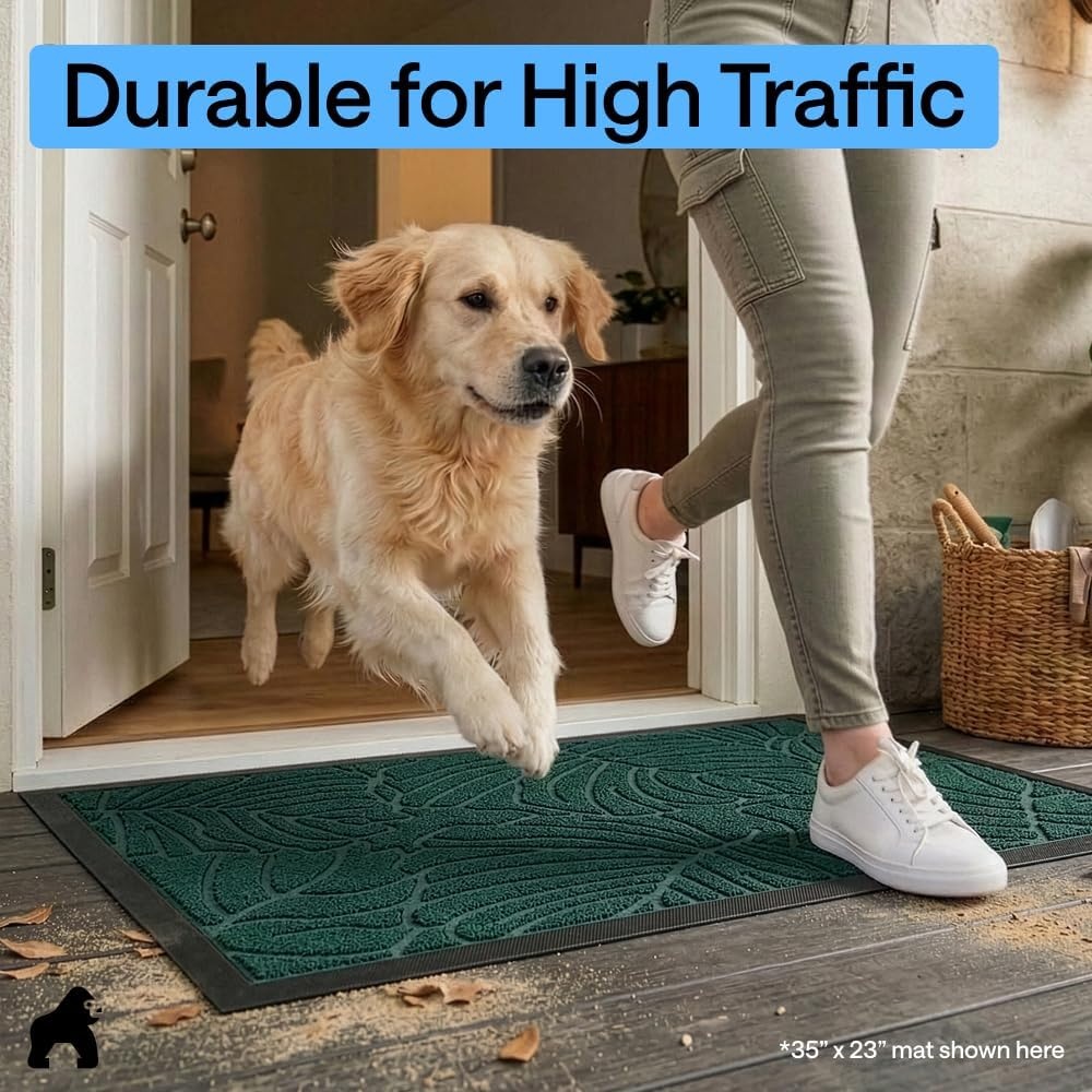 image:imageGORILLA GRIP 100 Waterproof AllSeason WeatherMAX Doormat US Designed Natural Rubber Stain Fade Resistant Low Profile Indoor Outdoor Door Mats Easy Clean 29x17 Gray DiamondGreen Palm