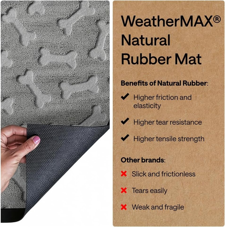 image:imageGORILLA GRIP 100 Waterproof AllSeason WeatherMAX Doormat US Designed Natural Rubber Stain Fade Resistant Low Profile Indoor Outdoor Door Mats Easy Clean 29x17 Gray DiamondLight Gray Bones